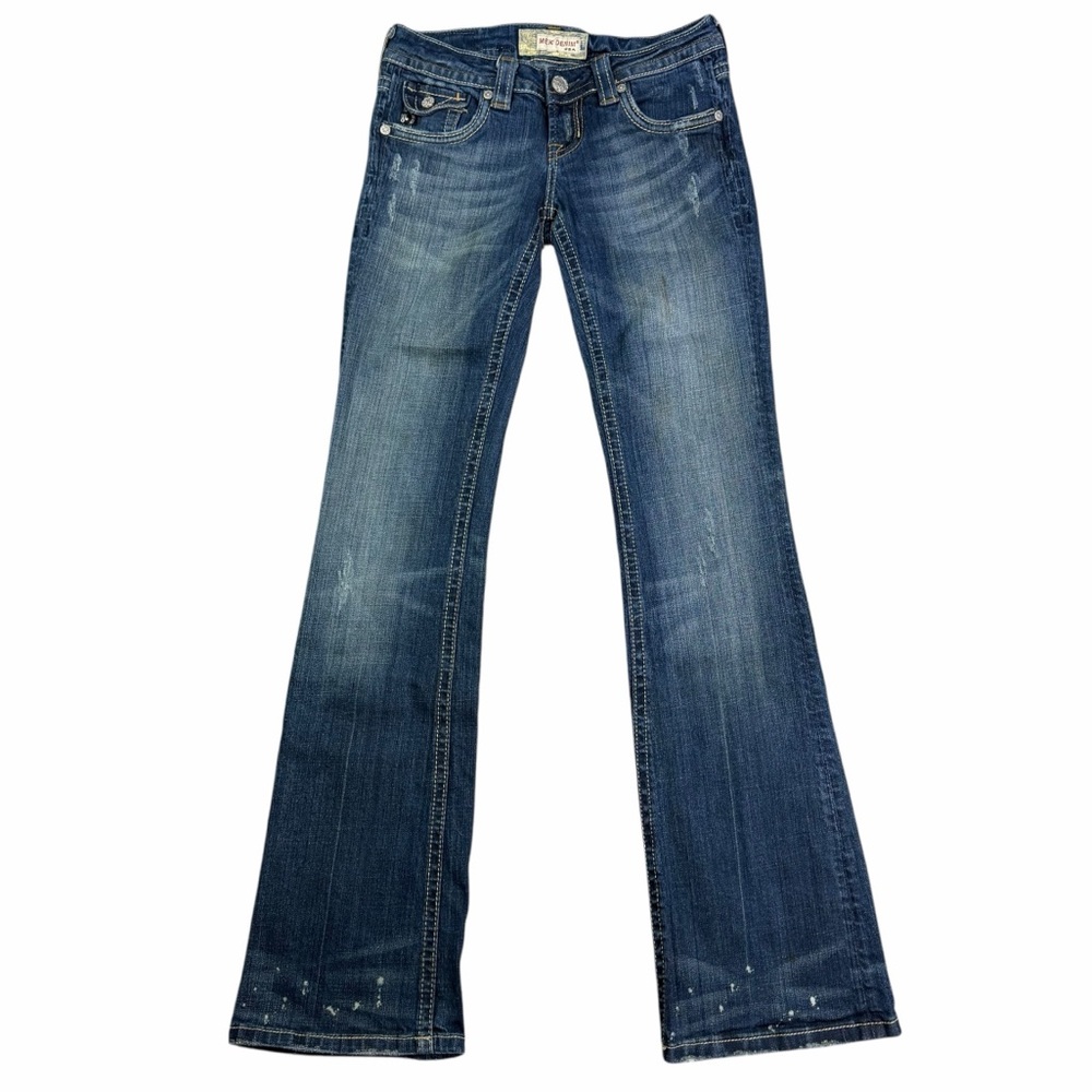 MEK Denim Dark Wash Low Rise Paint Splatter Quebec Boot Cut Jeans - Size 25/34 - Picture 5 of 15